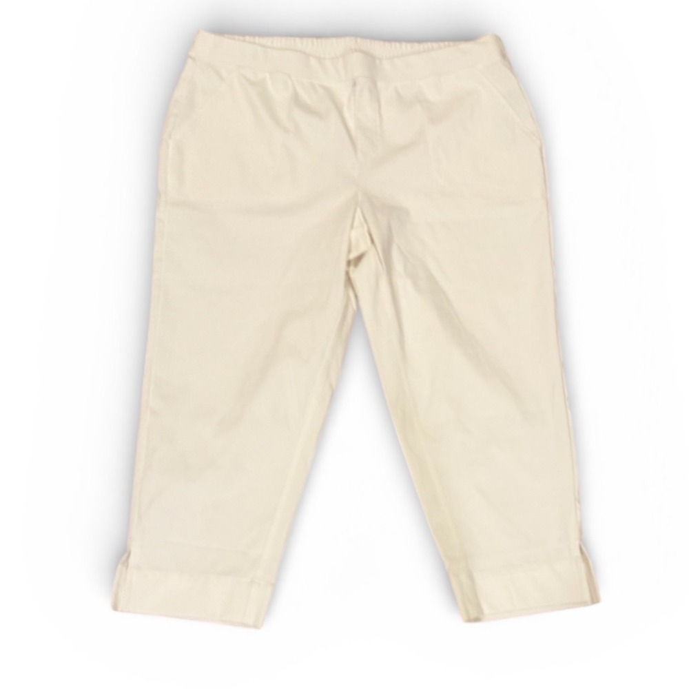 DENIM & CO. Women's White Cropped Pants Elastic Waist Pull‎ On Pants Size LP